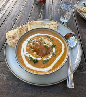 Red lentil and coconut dhal.  at The Courtyard in Looe