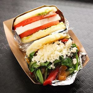 Vegetarian options La Caprese(top) and Veggie Lovers(bottom).   at Arepa Culture NC - Food Truck in Raleigh