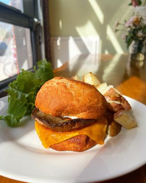 Portobello mushroom roasted with bbq rub and vegan aged cheddar  at The Littlest Bake Shop in Kansas City