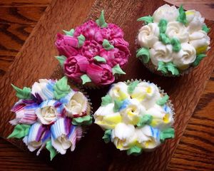 Vanilla cupcakes with floral lemon frosting  at The Littlest Bake Shop in Kansas City