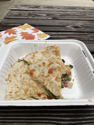 This is only HALF of the vegan quesadilla! at The Red Bird Cafe in Roslyn