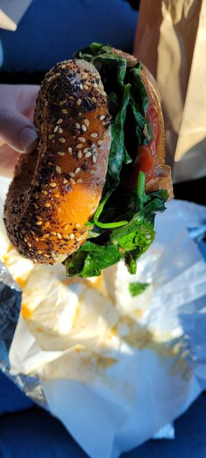 Extremely messy vegan breakfast sandwich at The Red Bird Cafe in Roslyn
