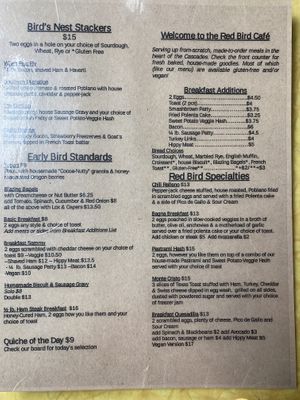 Yummy menu  at The Red Bird Cafe in Roslyn