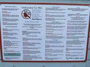 Menu (as of August 2020) at The Red Bird Cafe in Roslyn