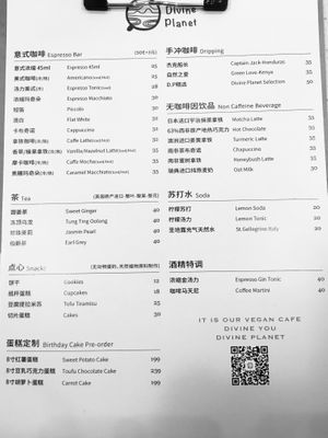 Menu at Divine Planet Vegan Cafe in Wuxi
