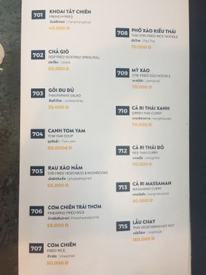 vegetarian menu at Thai Market in Da Nang