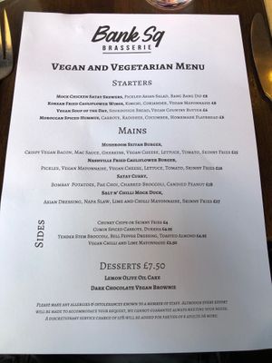 VEGAN AND VEGETARIAN MENU at Bank Square Brasserie in Belfast
