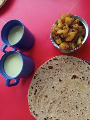 Almond milk chapati Jeera aloo at Singh Chapati in Tanah Rata
