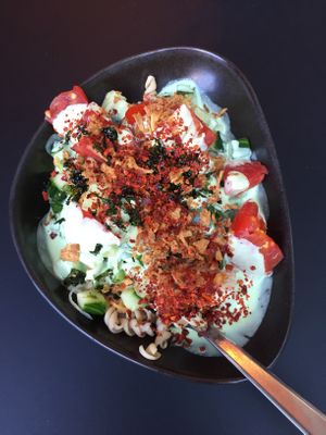 whole grain pasta bowl with wasabi sauce  at Yuícery - Hospitalstraße in Stuttgart