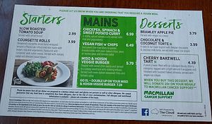 Vegan menu at Station Promenade in Morecambe