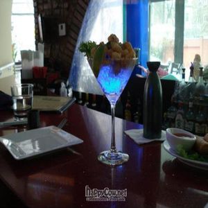 Rock shrimp appetizer #2 (glowing glass changes color) at Soy and Sake Village in New York City