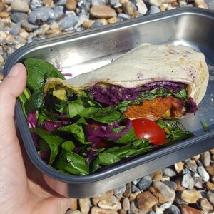 Half of the falafel wrap (take away) at Nelson Coffee Co in Eastbourne