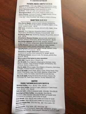 Current Menu. Does not include the snacks and other products for sale at the front of the store at GI Juice & Java in Buckingham