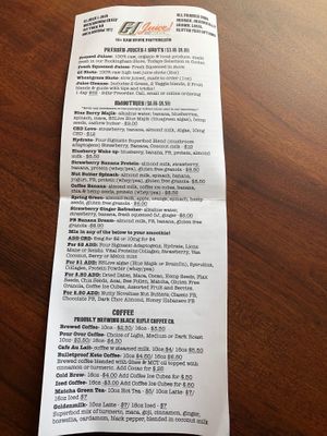 Back of Menu at GI Juice & Java in Buckingham