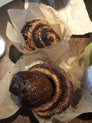 Tried both types of sourdough cinnamon rolls (regular & pecan) with icing and they were incredible! at BReD in Whistler