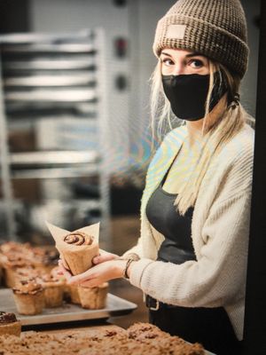 Cinnamon buns- ask for cream cheeze frosting! at BReD in Whistler