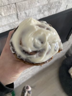 Cinnamon bun with homemade frosting 🤤   at BReD in Whistler