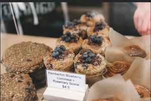 Supporting Hares farm in Pemberton, Locally sourced organic blueberries in a delicious light and fluffy muffin at BReD in Whistler