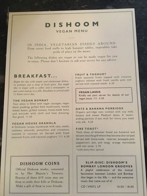 Breakfast/brunch menu  at Dishoom - King's Cross in London
