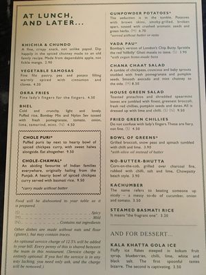 Lunch menu  at Dishoom - King's Cross in London