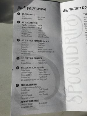 Build your own bowl menu at Spoondrift in Sanibel