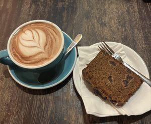 Hot chocolate and Banana & Chocolate Loafcake  at 200 Degrees Coffee in Leeds