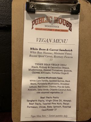 New Vegan Menu!  at Public House of Woodstock in Woodstock