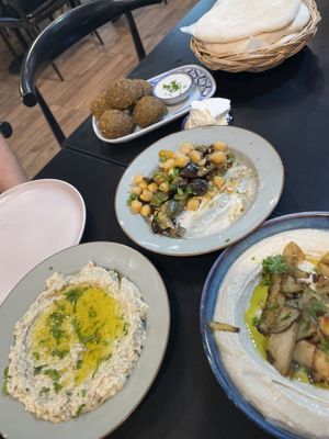 Babaganosh and falafel (amazing!) with mushroom hummus  at Hummus Chiang Mai in Chiang Mai