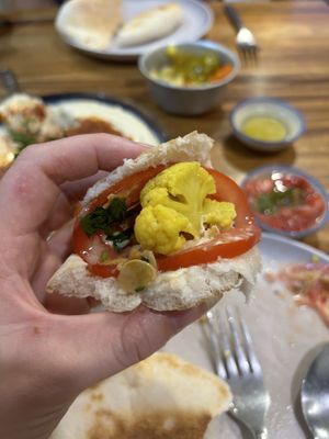 Pitta with pickled cauliflower  at Hummus Chiang Mai in Chiang Mai