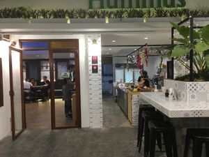both outdoor and indoor seating available, inside is air conditioned!! at Hummus Chiang Mai in Chiang Mai