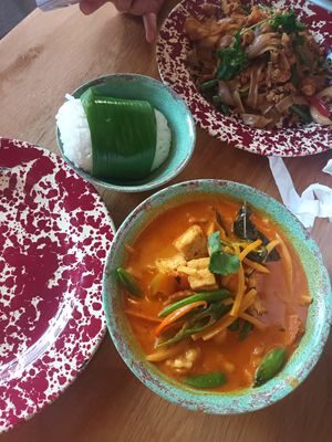 Red curry and sticky rice at Rosa's Thai Cafe in Liverpool