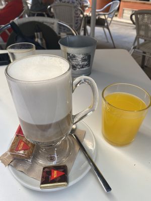 Soy Latte and orange juice - soooo good  at Lusitania Cafe in Ferrol
