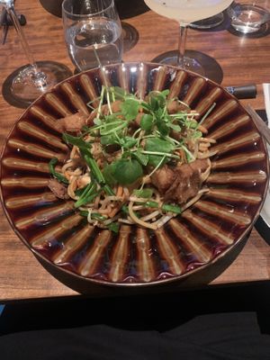 Waipo Su Chao Mian
 Stir-fried Korean noodles with soy protein, sugar peas, shimei mushrooms, carrots, pak choi and bean sprouts at Waipo in Stockholm