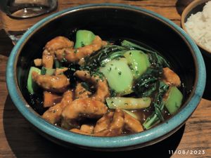 Vegan shrimp and pak Choi at Waipo in Stockholm