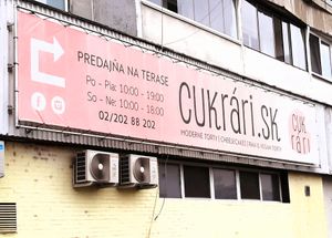Banner visible from the road at Cukrari in Bratislava