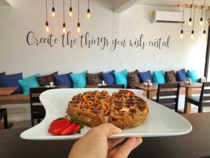 A collection of waffles both savory and sweet 💚 vegan or not, you will love them!  at Origin  in San Pedro