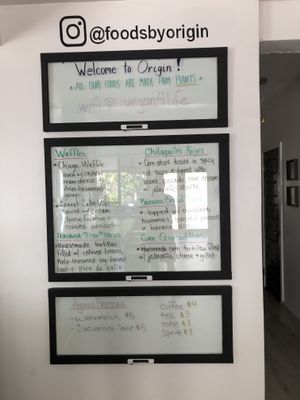 Menu at Origin  in San Pedro