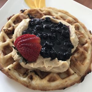 Banana blueberry cheesecake waffle at Origin  in San Pedro