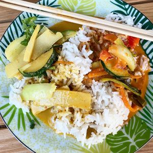 Thai green & thai red curry with rice at Bangkok Cafe in Antibes