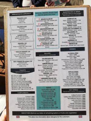 Menu at New Bakery in Moraira