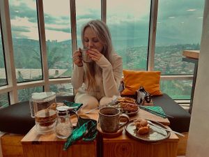 View, lox, grilled cheese  at Inzora Rooftop Café in Kigali