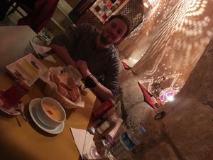 Lentil soup starter with bread and oil/spices for dipping (and apple tea!) at Pumpkin in Goreme