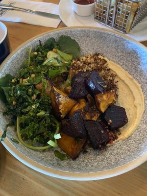 Buddha bowl. Not much flavour. Hummus was nice.  at Sandstone Point Hotel in Sandstone Point