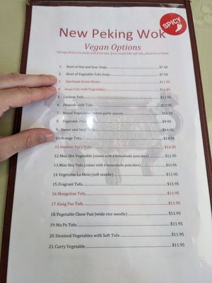 Separate vegan menu, all amazing options! at New Peking Wok in Federal Way