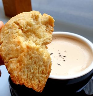 vegan (soy) scone right out the oven and soy chai at Bottle Lounge 보틀팩토리 in Seoul