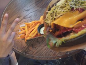 Burger and fries at Two Monkeys in Copenhagen