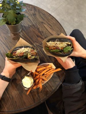 Beyond burger and pulled bbq. With fries   at Two Monkeys in Copenhagen