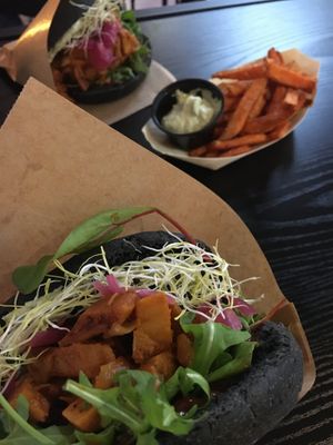 Barbecue burger and sweet potato fries at Two Monkeys in Copenhagen