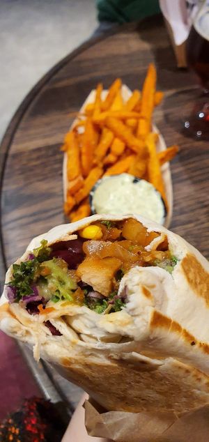 Burrito and sweet potato fries at Two Monkeys in Copenhagen