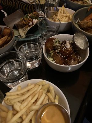 Fries and cauliflower ‘wings’  at Safari Lounge in Edinburgh